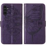 Peněženkové kožené pouzdro Butterfly pro Samsung Galaxy A24/A25 5G - Tmavě fialová