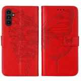 Peněženkové kožené pouzdro Butterfly pro Samsung Galaxy A24/A25 5G - Červená