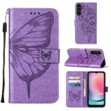 Peněženkové kožené pouzdro Embossed Butterfly pro Samsung Galaxy A05s - Fialová