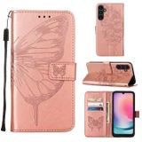 Peněženkové kožené pouzdro Embossed Butterfly pro Samsung Galaxy A05s - Růžovo zlatá