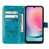 Peněženkové kožené pouzdro Embossed Butterfly pro Samsung Galaxy A05s - Modrá
