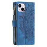 Peněženkové kožené pouzdro Totem na iPhone 15 - Modrá