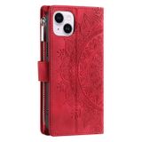 Peněženkové kožené pouzdro Totem na iPhone 15 - Červená