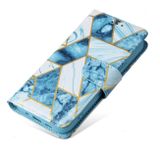 Peněženkové kožené pouzdro Marble Bronzing pro iPhone 15 - Modrá