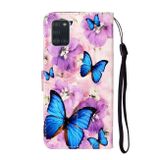 Peňeženkové kožené pouzdro na Samsung Galaxy A31 - Purple Flower Butterfly