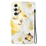 Peněženkové kožené pouzdro Crystal Drawing pro Samsung Galaxy S24 Plus 5G - Gold Butterfly Epiphyllum