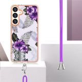 Pryžový kryt Electroplating Lanyard pro Samsung Galaxy S24 Plus 5G - Purple Flower
