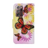 Peňeženkové kožené pouzdro DRAWING na Samsung Galaxy Note 20 Ultra - Chrysanthemum Butterfly