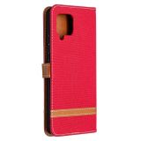 Peňeženkové Denim pouzdro na Samsung Galaxy A42 5G - Červená