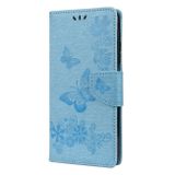 Peneženkové kožené pouzdro Butterflies na Xiaomi Mi 10T 5G / 10T Pro 5G - Modrá