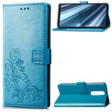 Peňaženkové kožené pouzdro FLOWERS na Sony Xperia 1 - Modrá