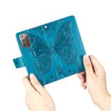 Peňeženkové kožené pouzdro BUTTERFLY na Samsung Galaxy Note 20 Ultra - Modrá