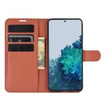 Peňaženkové kožené pouzdro LITCHI  na Samsung Galaxy S21 5G - Hnědá