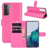 Peňaženkové kožené pouzdro LITCHI  na Samsung Galaxy S21 5G - Růžovočervená