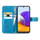 Peňeženkové kožené pouzdro FOUR-LEAF na Samsung Galaxy A22 4G - Modrá