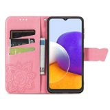 Peňeženkové kožené pouzdro BUTTERFLY na Samsung Galaxy A22 4G - Ružová