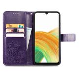 Peneženkové kožené pouzdro FOUR-LEAF na Samsung Galaxy A13 - Fialová