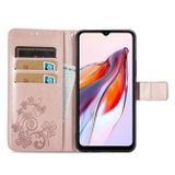 Peněženkové kožené pouzdro FOUR-LEAF na Xiaomi 12C – Růžovozlatá