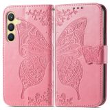 Peněženkové kožené pouzdro Butterfly Love pro Samsung Galaxy S24 Plus 5G - Růžová