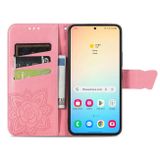 Peněženkové kožené pouzdro Butterfly Love pro Samsung Galaxy S24 Plus 5G - Růžová