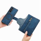 Peněženkové kožené pouzdro Retro pro Samsung Galaxy Z Fold4 - Modrá