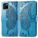 Pěneženkové pouzdro  Butterfly Love Flowers Embossing na iPhone 11 pro -modrá