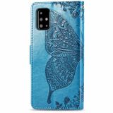 Peněženkové kožené pouzdro Butterfly Love Flower Embossed Horizontal pro Samsung Galaxy A51 - Modrá