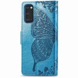 Peněženkové pouzdro Butterfly Love Flowers Embossing pro Samsung Galaxy S20 - Modrá