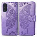 Peněženkové pouzdro Butterfly Love Flowers Embossing pro Samsung Galaxy S20 - Světle Fialová