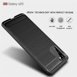 Gumový kryt Brushed Texture Carbon na Samsung Galaxy S20-červený