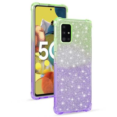 Gumený Glitter kryt na Samsung Galaxy A51 5G - Zelenofialová
