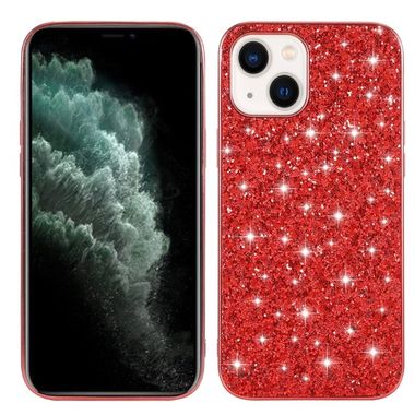Pryžový Glitter kryt na iPhone 15 - Červená