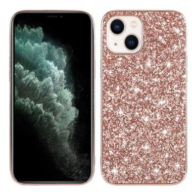 Pryžový Glitter kryt na iPhone 15 - Růžové zlato