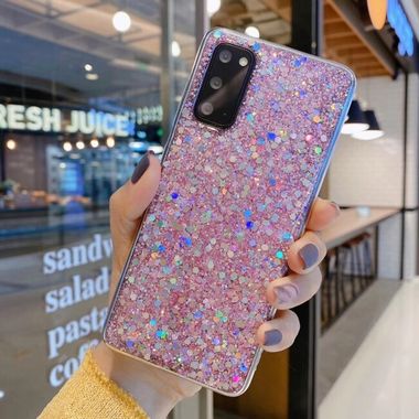 Gumový kryt s třpytkami pro Samsung Galaxy A21s - růžový