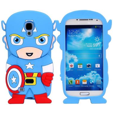 Gumový kryt 3D Captain America na Samsung Galaxy S4 - modrá