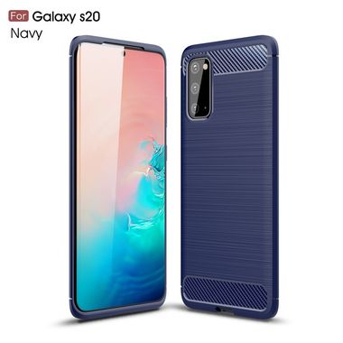 Gumový kryt Brushed Texture Carbon na Samsung Galaxy S20-Navy Blue