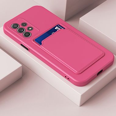 Pryžový kryt Card Contrast pro Samsung Galaxy A73 5G - Růžovo červená