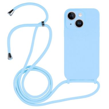 Pryžový kryt Crossbody Lanyard na iPhone 15 - Modrá
