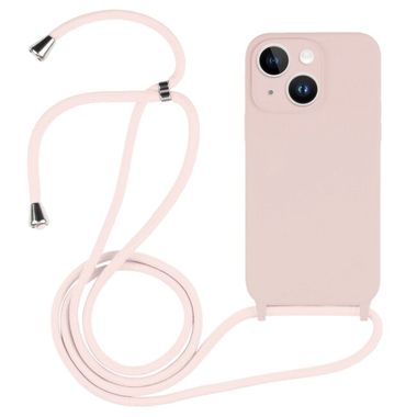 Pryžový kryt Crossbody Lanyard na iPhone 15 - Pískově růžová