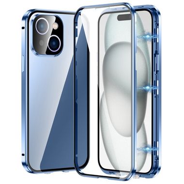 Pryžový kryt Double-buckle Tempered Glass pro iPhone 15 Plus - Modrá