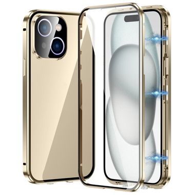 Pryžový kryt Double-buckle Tempered Glass pro iPhone 15 Plus - Zlatá