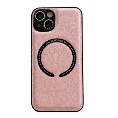Gumový kryt Litchi Magsafe pro iPhone 14 Plus - Růžová