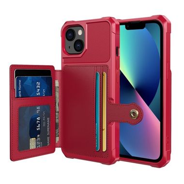 Gumový kryt Magnetic Wallet pro iPhone 14 - Červená