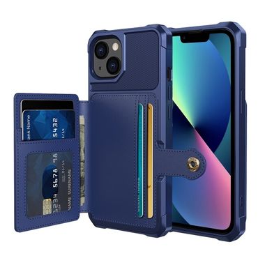 Gumový kryt Magnetic Wallet pro iPhone 14 - Námořnická modrá