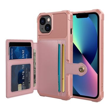 Gumový kryt Magnetic Wallet pro iPhone 14 - Růžově zlatá
