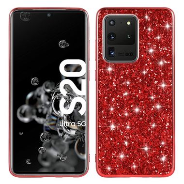 Gumový kryt na Samsung Galaxy S20 Ultra - Plating Glittery Powder -červená