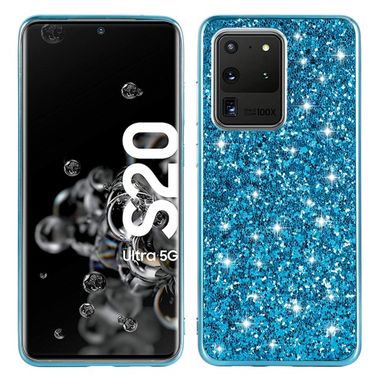 Gumový kryt na Samsung Galaxy S20 Ultra - Plating Glittery Powder -modrá