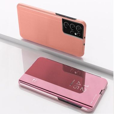 Knižkové pouzdro Electroplating Mirror LEATHER pro Samsung Galaxy S23 Ultra 5G - Růžově zlatá