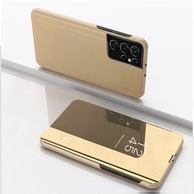 Knižkové pouzdro Electroplating Mirror LEATHER pro Samsung Galaxy S23 Ultra 5G - Zlatá