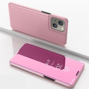 Knižkové pouzdro Electroplating Mirror na iPhone 13 - Ružovozlatá